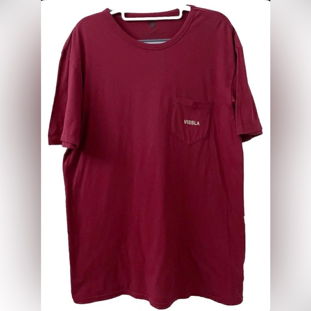 Vissla Vintage Wash Burgundy/Red Pocket Logo Tee Size L - Picture 2 of 8